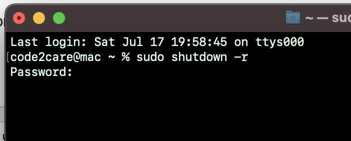 Restart Mac using terminal shutdown command